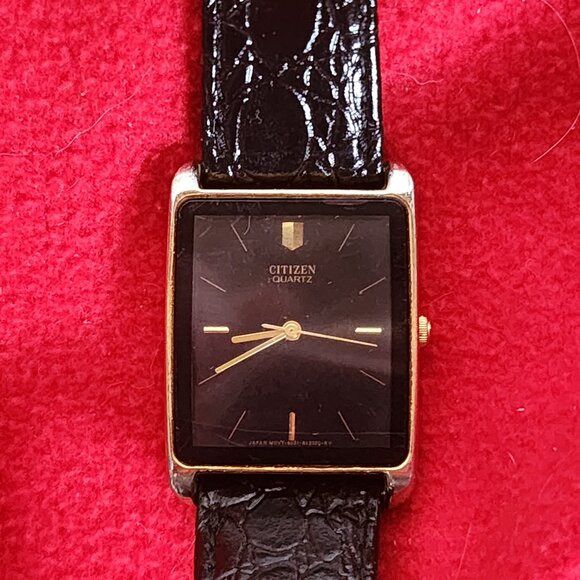 Citizen Watch Co. Black Square Face Gold Accents Quartz Watch with Leather Strap main image 7